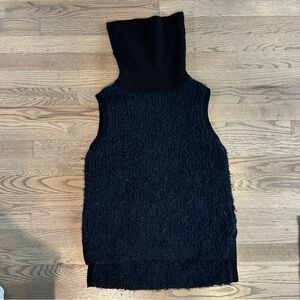 Rag & Bone Navy w/Black Rib Trim Wool Alpaca Blend Sleeveless Turtleneck Sweater